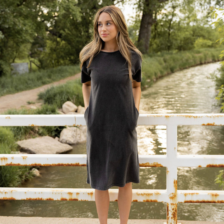 Ash Tee Shirt Dress - Black Acid Wash