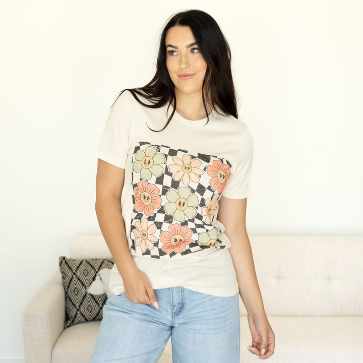 Checkered Flower Tee - Cream