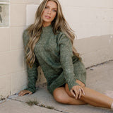 Cable Knit Sweater Dress - Green