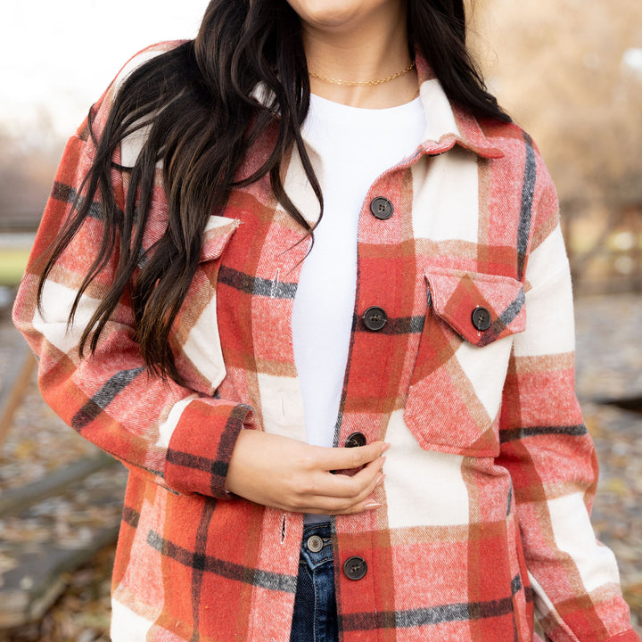 Beth Plaid Shacket - Spice