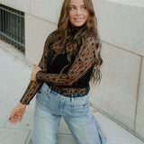 Claire Floral Lace Long Sleeve Slim Fit Top - Black | Dropship