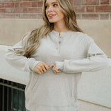 Addison Ribbed Texture Drop Shoulder Henley Knit Top | Dropship