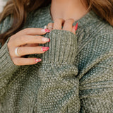 Cable Knit Sweater Dress - Green