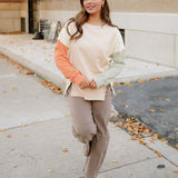 Evelyn Colorblock Patchwork Split Hem Casual Sweatshirt