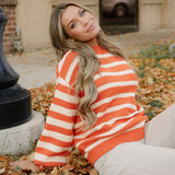 Avery Striped Ribbed Trim Drop Shoulder Sweater | Dropship