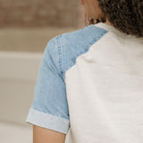 Denim Color Block Patchwork Round Neck Tee