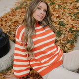 Avery Striped Ribbed Trim Drop Shoulder Sweater | Dropship