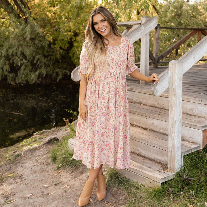 Delilah Dress - Tan Floral