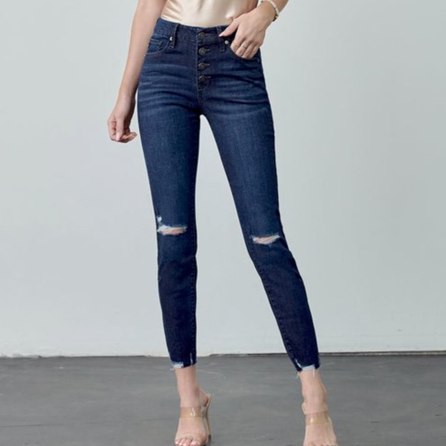Rue Mid Rise Button Fly Skinny Jeans - KanCan