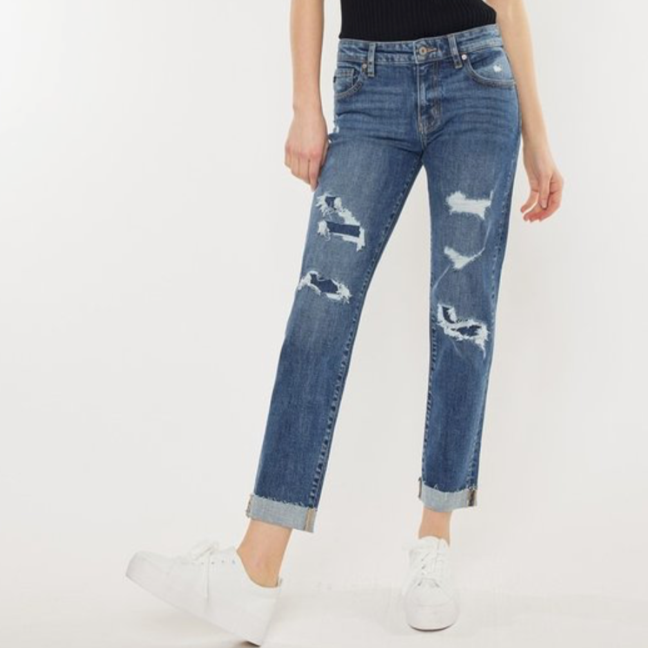 Pia Mid Rise Distressed Jeans - KanCan