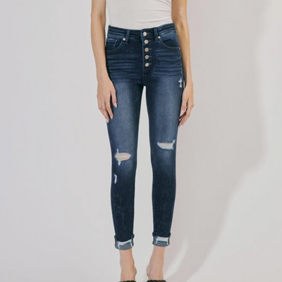 Novah Button Fly Ankle Skinny Jeans - KanCan