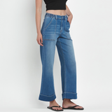Emmie Double Cuffed Wide Leg Denim