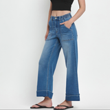 Emmie Double Cuffed Wide Leg Denim