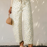 Meadow Grommet Knot Waist Floral Barrel Leg Jeans
