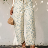 Meadow Grommet Knot Waist Floral Barrel Leg Jeans