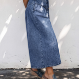 Dallas High Rise Buttons Pleated Cropped Wide Leg Denim Pants