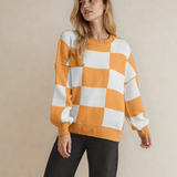 Checkered Crew Neck Sweater - Tangerine