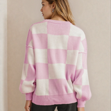 Checkered Crew Neck Sweater - Pink | Dropship
