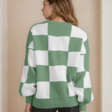 Checkered Crew Neck Sweater - Green | Dropship