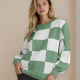 Checkered Crew Neck Sweater - Green | Dropship
