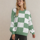 Checkered Crew Neck Sweater - Green | Dropship