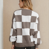 Checkered Crew Neck Sweater - Brown | Dropship
