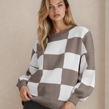 Checkered Crew Neck Sweater - Brown | Dropship