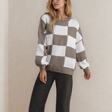 Checkered Crew Neck Sweater - Brown | Dropship