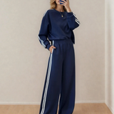 Varsity Pullover Wide Leg Pants 2pcs Outfit - Blue | Dropship