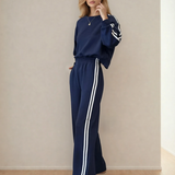 Varsity Pullover Wide Leg Pants 2pcs Outfit - Blue | Dropship