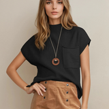 Mya Pocket Ribbed Knit Short Sleeve Sweater