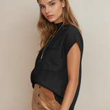 Mya Pocket Ribbed Knit Short Sleeve Sweater