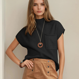 Mya Pocket Ribbed Knit Short Sleeve Sweater