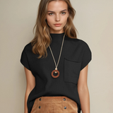 Mya Pocket Ribbed Knit Short Sleeve Sweater
