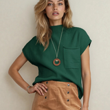 Mya Pocket Ribbed Knit Short Sleeve Sweater