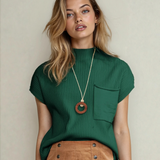 Mya Pocket Ribbed Knit Short Sleeve Sweater