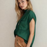 Mya Pocket Ribbed Knit Short Sleeve Sweater