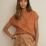 Mya Pocket Ribbed Knit Short Sleeve Sweater