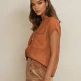 Mya Pocket Ribbed Knit Short Sleeve Sweater