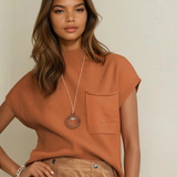 Mya Pocket Ribbed Knit Short Sleeve Sweater