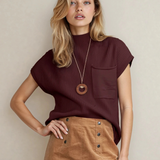 Mya Pocket Ribbed Knit Short Sleeve Sweater