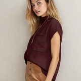 Mya Pocket Ribbed Knit Short Sleeve Sweater