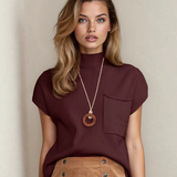 Mya Pocket Ribbed Knit Short Sleeve Sweater