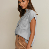Mya Pocket Ribbed Knit Short Sleeve Sweater