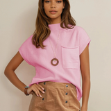 Mya Pocket Ribbed Knit Short Sleeve Sweater