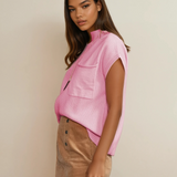 Mya Pocket Ribbed Knit Short Sleeve Sweater