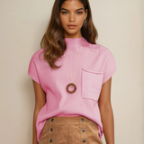 Mya Pocket Ribbed Knit Short Sleeve Sweater