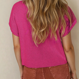 Mya Pocket Ribbed Knit Short Sleeve Sweater