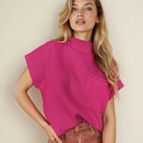 Mya Pocket Ribbed Knit Short Sleeve Sweater