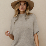 Maya Mock Neck Short Sleeve Sweater - Stone